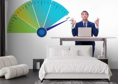 Businessman with meter measuring his stress level Wall mural