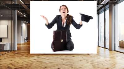 businesswoman begging some money on white Wall mural