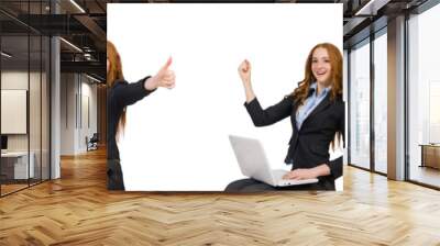 Businesswoman with laptop isolated on white Wall mural