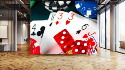 Chips and cards on casino table Wall mural