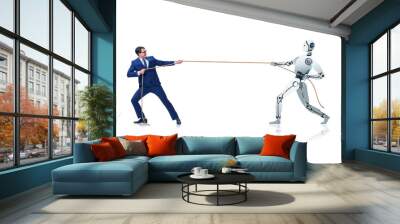 Competition between humans and robots in tug of war concept Wall mural