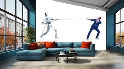 Competition between humans and robots in tug of war concept Wall mural