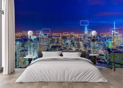 Concept of social networking with city Wall mural