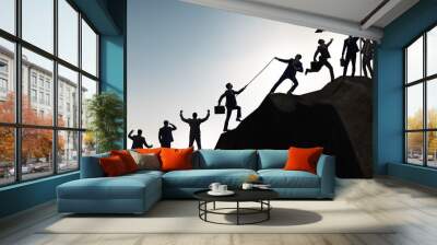 Concept of teamwork with team climbing mountain top Wall mural