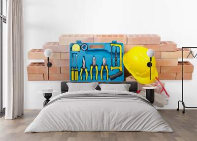 Construction concept with helmet and toolkit Wall mural