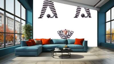 Convict criminal in striped uniform Wall mural