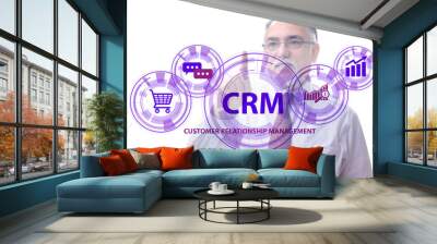 CRM custromer relationship management concept with businessman Wall mural