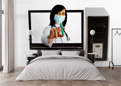 doctor from computer screen - healthcare or computer security co Wall mural