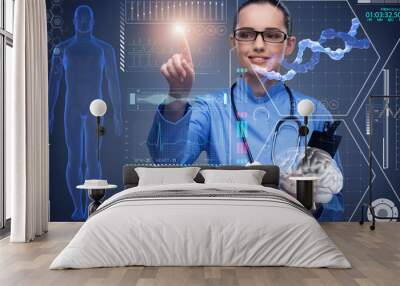 Doctor in futuristic medical concept pressing button Wall mural