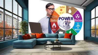 Energy mix concept with businessman Wall mural