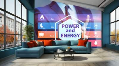 Energy mix concept with businessman Wall mural