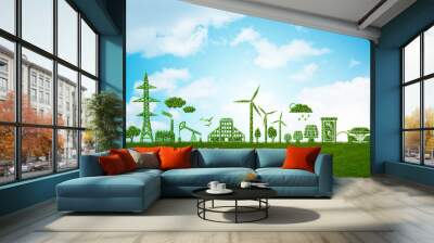 Environment and ecology in green concept - 3d illustration Wall mural