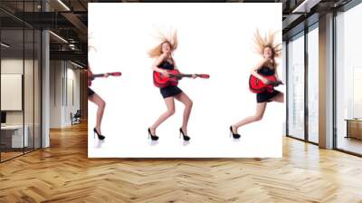 Female guitar player isolated on white Wall mural