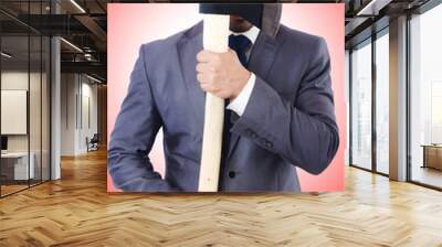 Funny businessman with axe on white Wall mural