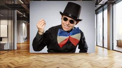 Funny man with sunglasses and vintage hat Wall mural