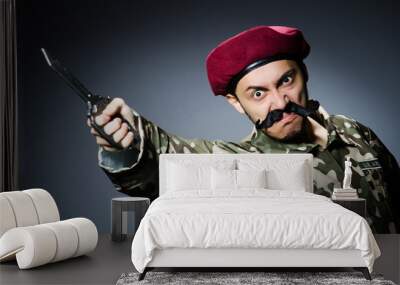 Funny soldier against the dark background Wall mural