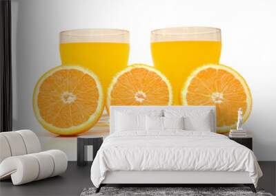 half-cut oranges and fresh orange juice Wall mural