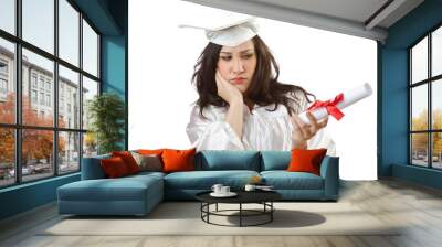 Happy student celebrating graduation on white Wall mural