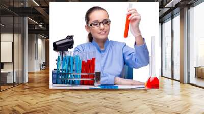 Lab chemist working with microscope and tubes Wall mural