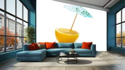 Lemon and umbrella isolated on the white Wall mural