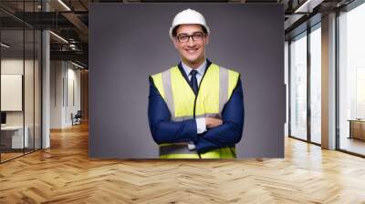 Man wearing hard hat and construction vest Wall mural