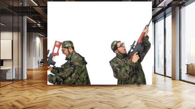 Military man with a gun isolated on white Wall mural