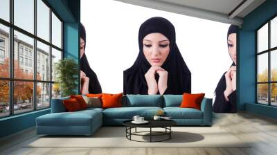 Muslim young woman wearing hijab on white Wall mural