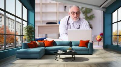 Old male doctor in telemedicine concept Wall mural