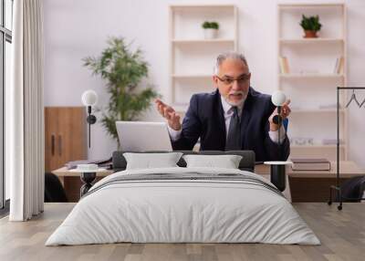 Old male employer sitting in the office Wall mural