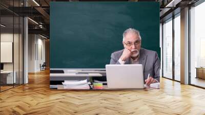 Old male teacher in front of blackboard Wall mural