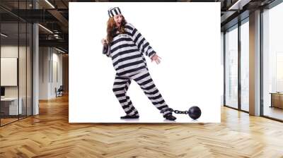 Prisoner in striped uniform on white Wall mural