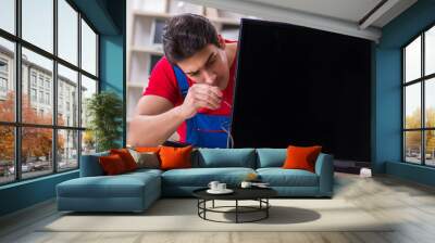 Professional repair engineer repairing broken tv Wall mural