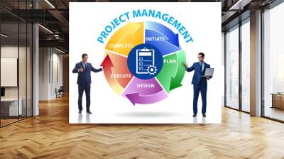 Project management concept in stages with businessman Wall mural