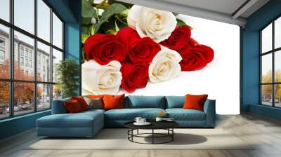 Red and white roses isolated on white Wall mural