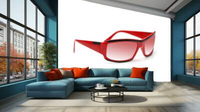 Red sunglasses isolated on the white background Wall mural