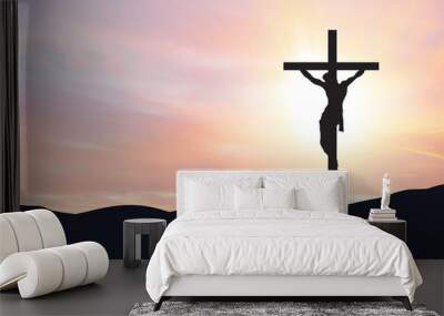 Religious concept with cross against sky Wall mural