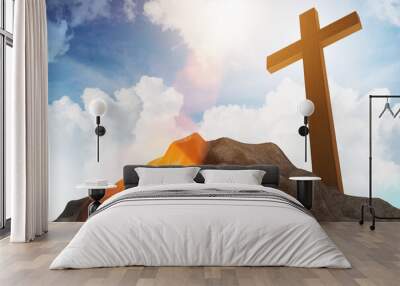 Religious concept with cross against sky Wall mural