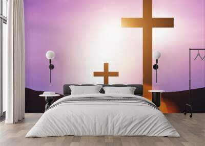 Religious concept with cross against sky Wall mural