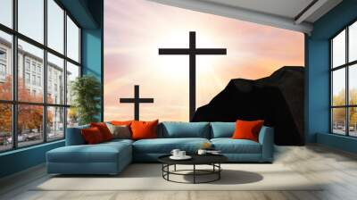 Religious concept with cross against sky Wall mural