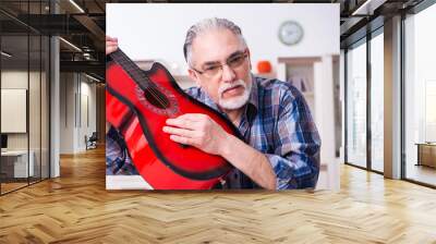 Senior male repairman repairing musical instruments at home Wall mural