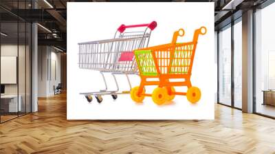 Shopping supermarket trolley isolated on the white Wall mural