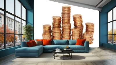 stacks on gold coins isolated on white Wall mural