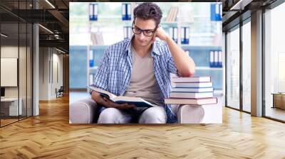 Student reading books and preparing for exams in library Wall mural