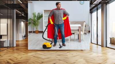 Super hero cleaner working at home Wall mural