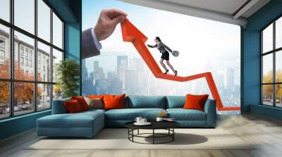 The businesswoman climbing line chart in economic recovery conce Wall mural