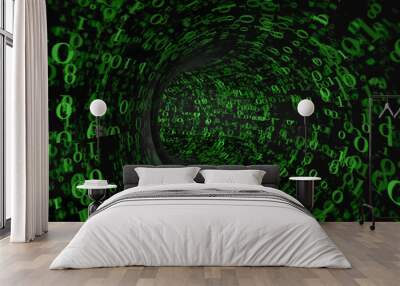 Tonnel made of binary numbers  - 3d rendering Wall mural