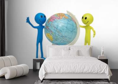 two smilies and the globe isolated on white Wall mural