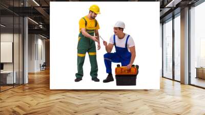 Two workers isolated on the white background Wall mural