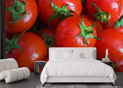 Wet whole tomatos arranged at the market Wall mural