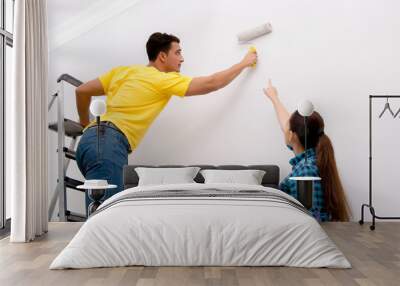 Wife and husband family doing home improvements Wall mural